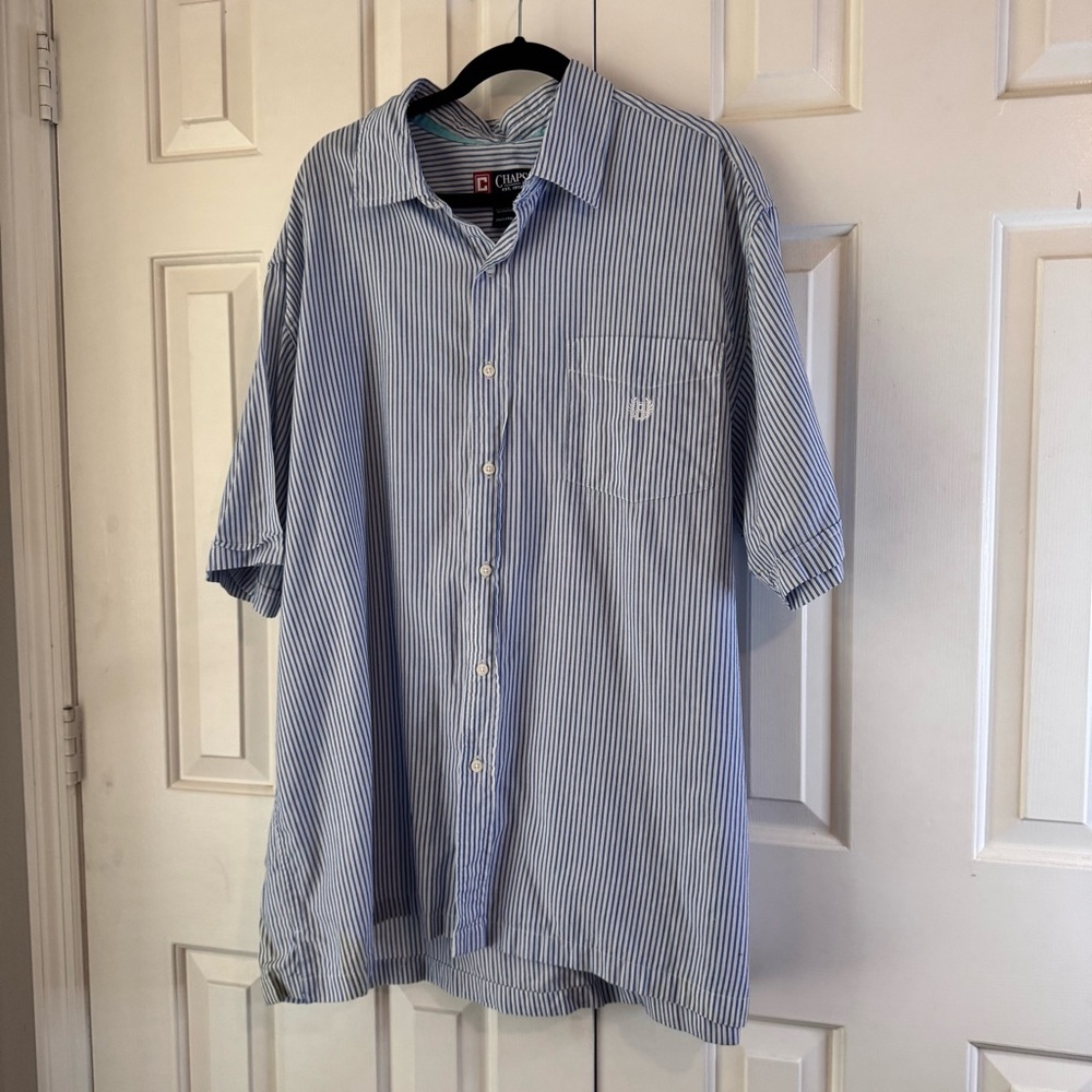 Chaps Men’s Short Sleeve Blue & White Striped Button-Down Casual Shirt Size 2XL
